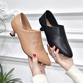 女鞋 鞋 2023春季 尖头高跟鞋 新款 欧美风头层牛皮深口时装 细跟两穿鞋