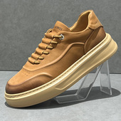 男春季 厚底增高鞋 新款 软底透气男士 潮 轻便休闲板鞋 头层牛皮小白鞋