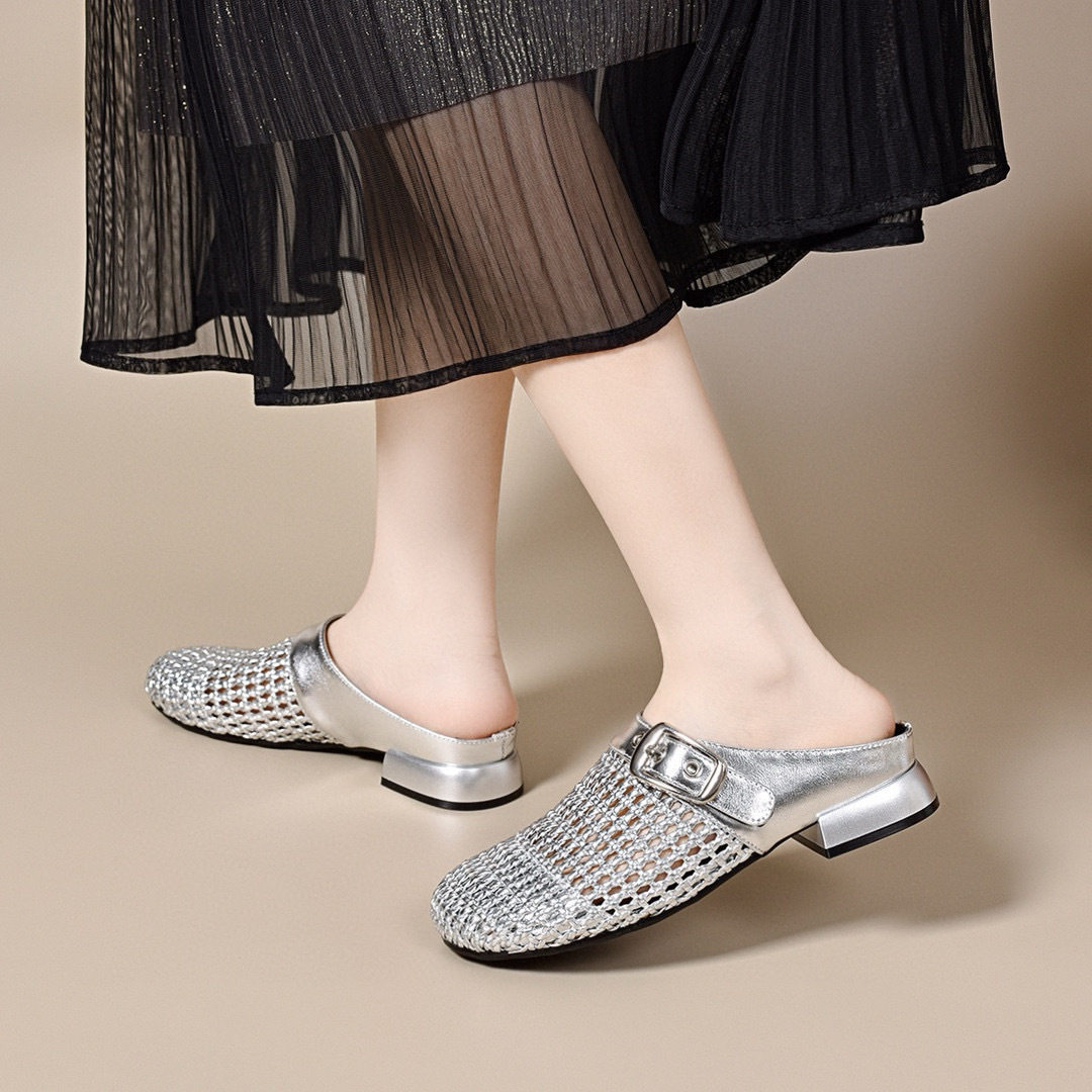 包头平底拖鞋女外穿2025夏季编织凉拖渔网懒人拖穆勒鞋镂空半拖鞋,居家布艺,居家凉拖/凉鞋,淘宝优惠券,粉丝福利购,淘宝优惠卷