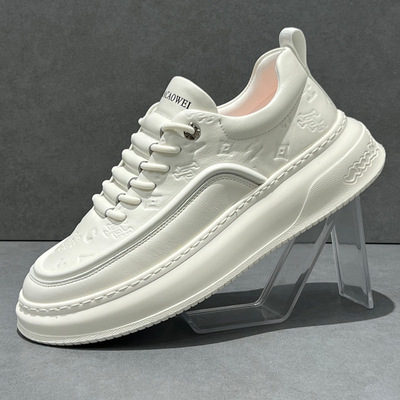 小白鞋男款2025春季新款厚底潮鞋真皮百搭休闲鞋软底轻便增高板鞋