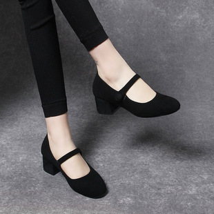 玛丽珍浅口小单鞋 黑色高跟鞋 鞋 简约气质一字带时装 女2024春夏韩版