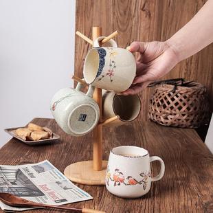家用简约6个水杯水具套装 手绘陶瓷杯套装 客厅创意早餐杯耐热杯子