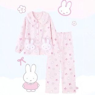 可爱粉色米菲兔睡衣女2025冬季法兰绒加绒加厚软妹少女家居服套装