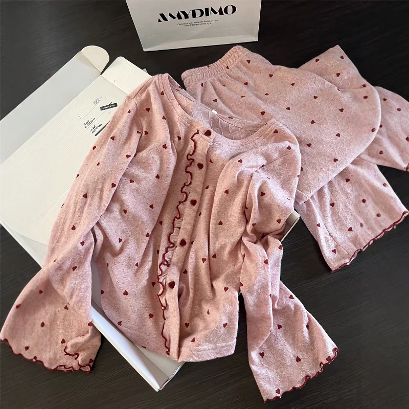 ins风甜美爱心德绒睡衣女秋冬季