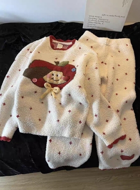 Sin Glee 卡通苹果印花针织半边绒睡衣女秋冬新款加绒保暖家居服