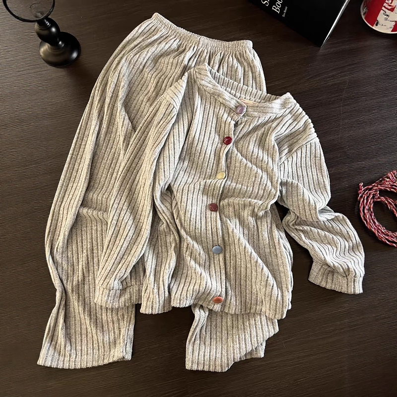 软糯简约风亲肤条纹德绒睡衣女冬