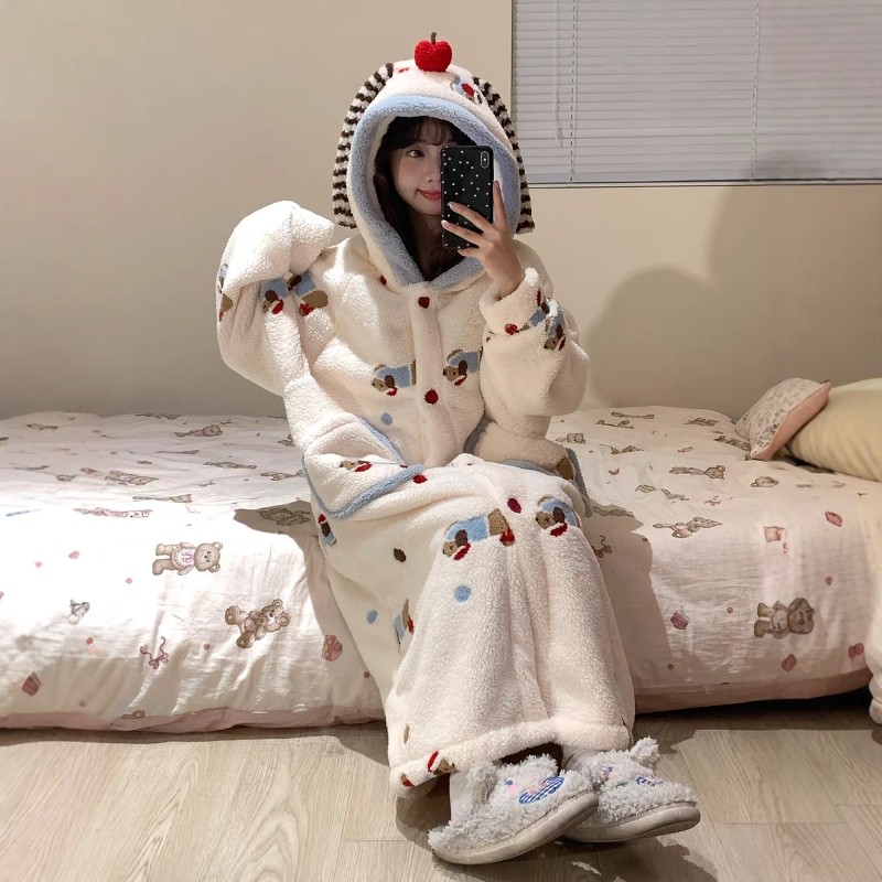 腊肠狗珊瑚绒睡袍少女睡衣秋冬季