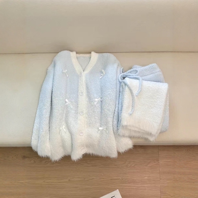 小清新甜美蝴蝶结渐变半边绒睡衣