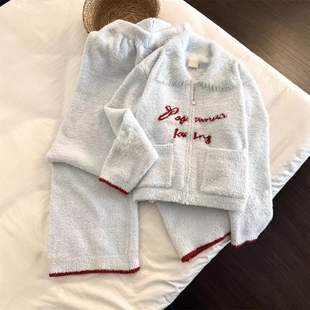 Miss Bunny韩系简约字母印花半边绒睡衣秋冬女加绒加厚家居服套装