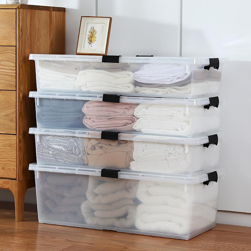 加厚床底箱带轮子塑料储物箱衣服被子收纳盒整理箱扁平床底收纳箱