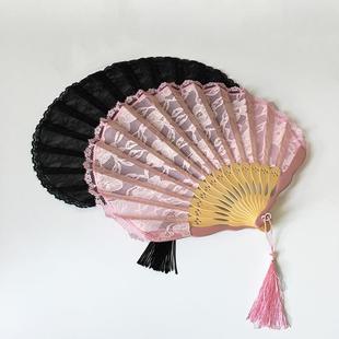 欧式 随身折扇复古风扇子小折扇女士蕾丝女扇 折叠丝绸夏季 迷你韩版