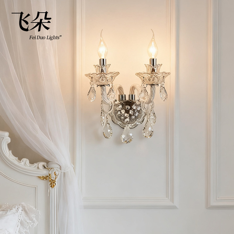 飞朵法式客厅卧室水晶壁灯包安装