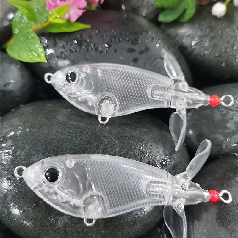 多羽渠新产品7Cm/8.2G双桨叶水面拖拉机鹿牙饵透明无漆假饵空白