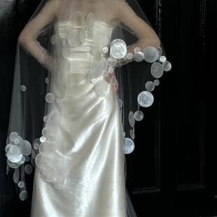 新娘高级感贝壳贝母个性 唯美头纱覆古头饰婚森系婚纱摄影影楼配饰
