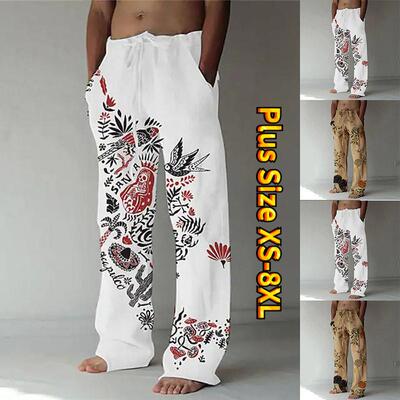 Printed loose fitting wide leg sports pants印花阔腿运动长裤