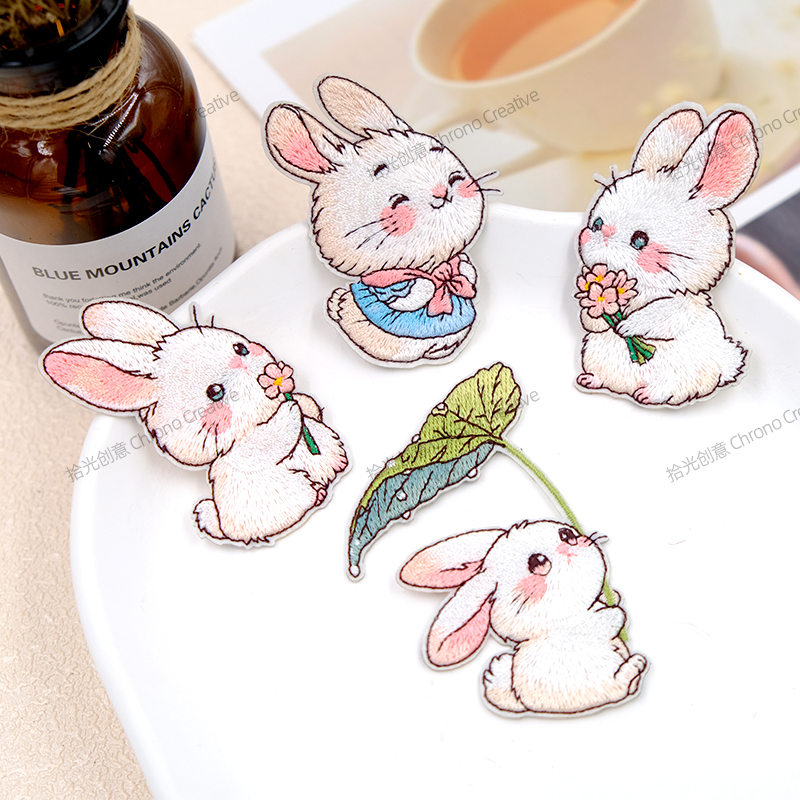 可爱卡通小花小兔子布贴刺绣贴