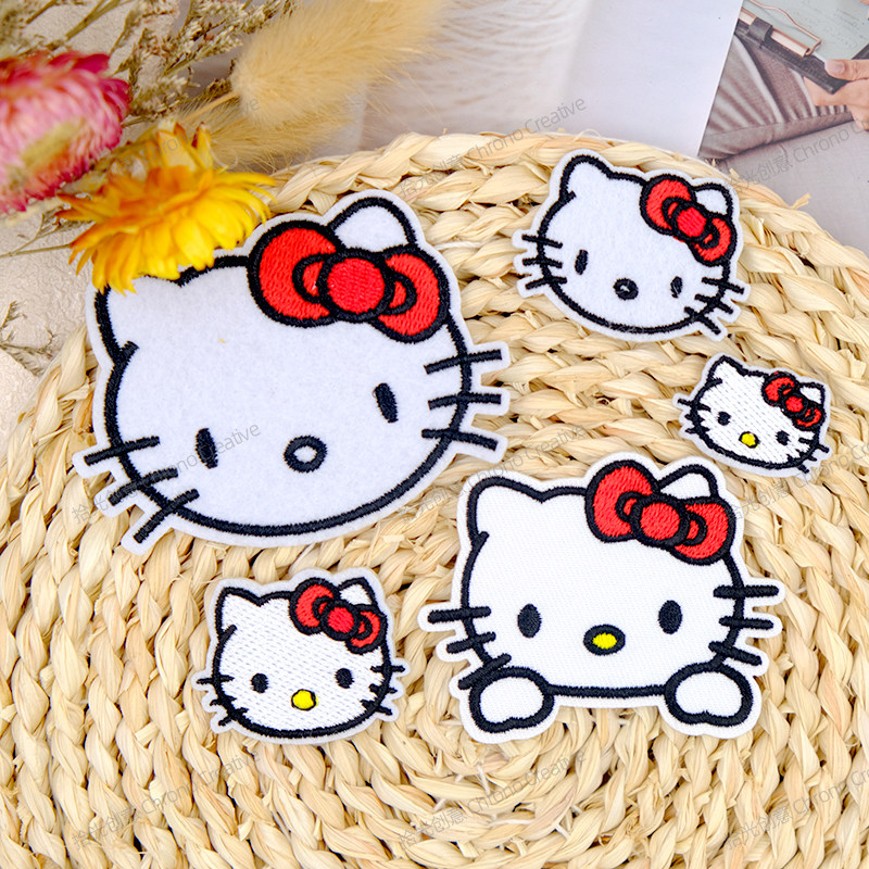 KT猫咪刺绣布贴自粘熨烫布艺包包手机壳diy装饰衣服破洞修补丁贴