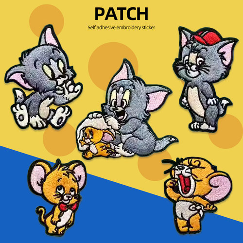 刺绣布贴卡通猫和老鼠补丁贴衣服羽绒服破洞修补贴装饰贴自粘布贴
