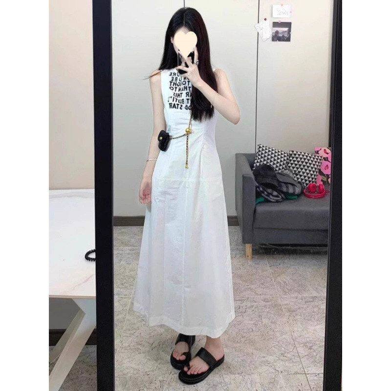 背心小个子显瘦裙子女无袖印花字收腰连衣裙a韩版夏季中长款字母