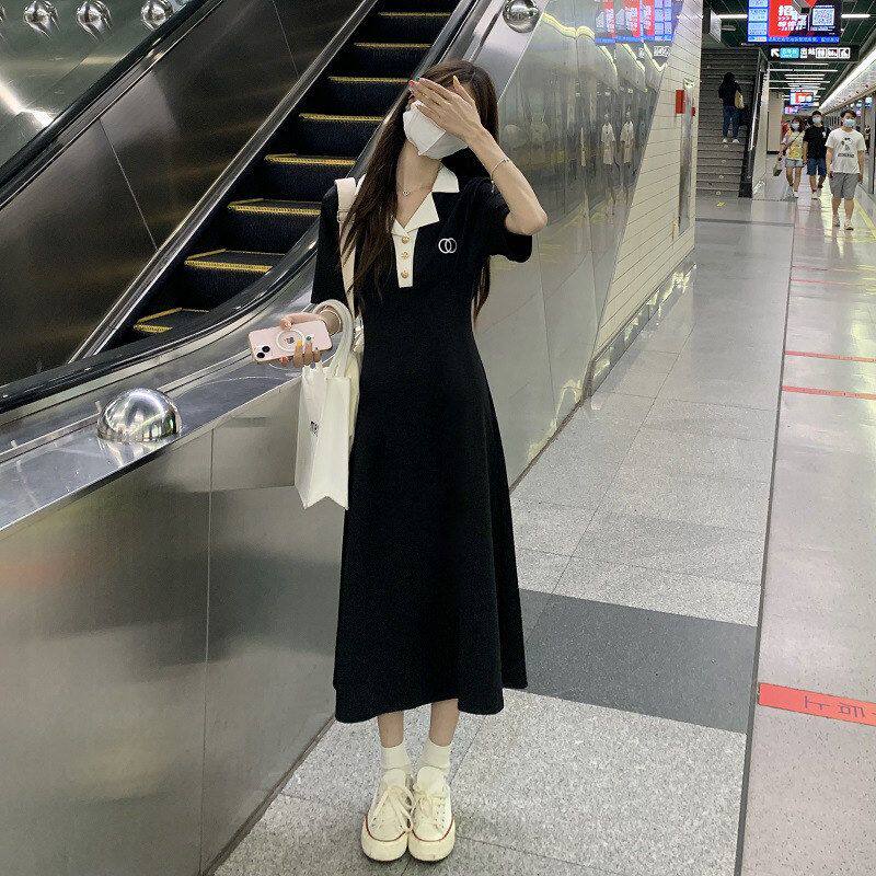 小众olo法式裙子女年设计感黑色连衣裙新款领中长裙2025气质夏季p