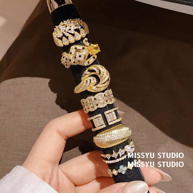 戒指!手饰锆石镂几何爆闪高级感指环女金缕花小众小众花朵新中式