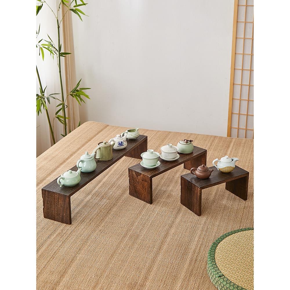 烧桐木茶杯架实木中式桌面置物架收纳架组合茶具展示架紫砂茶壶架