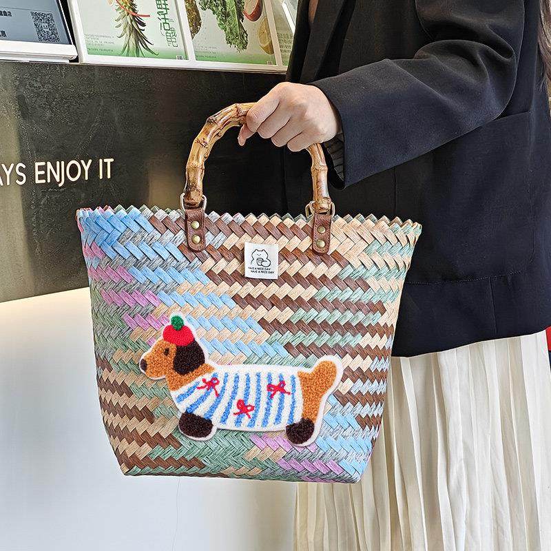 买菜篮子腊肠狗狗手工编织手提包户外便携野餐篮ins风高颜值网红,收纳整理,购物篮,淘宝优惠券,粉丝福利购,淘宝优惠卷
