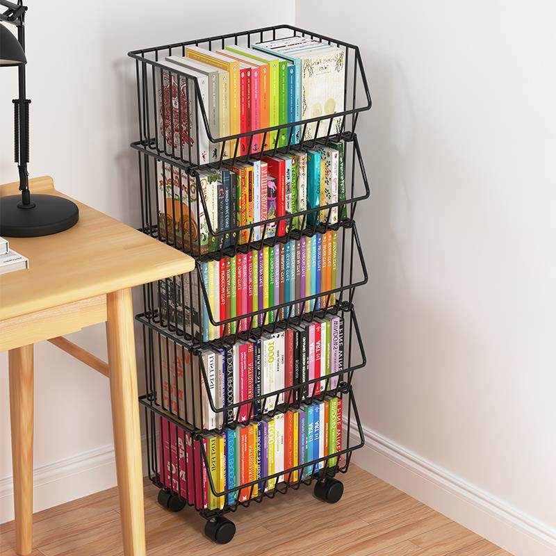 书架置物架落地儿童简易书柜图书馆铁艺多层阅读收纳架靠墙置物柜