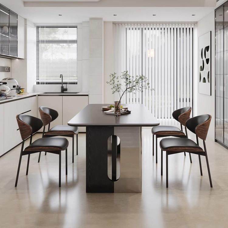 现代简约复古风黑色岩板餐桌椅组合家用小户型长方形依诺岩板饭桌,住宅家具,岩板餐桌,淘宝优惠券,粉丝福利购,淘宝优惠卷