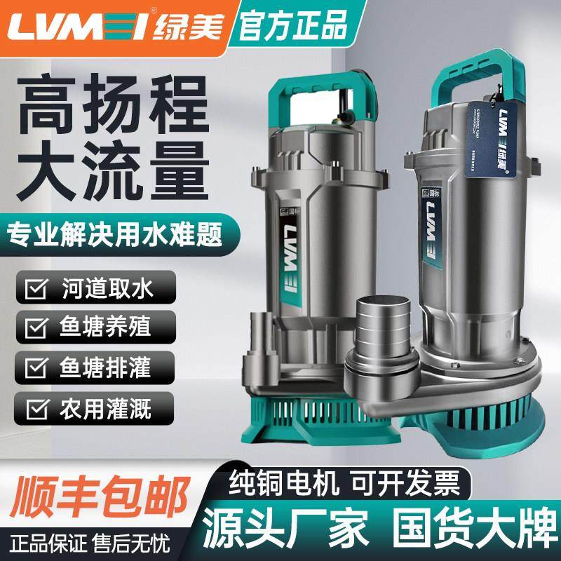 绿美潜水泵国标家用小型潜水泵220V清水泵抽水浇花浇菜220v扬程