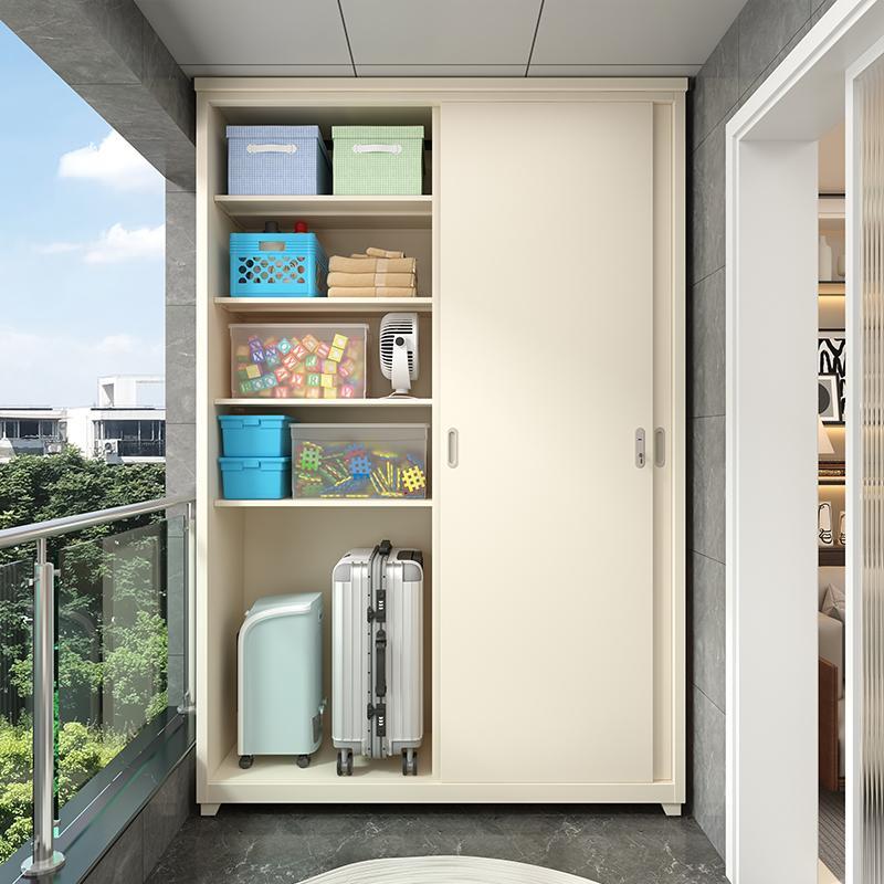 户外防晒防水储物柜推拉门大容量杂物收纳柜阳台家用带锁铁皮衣柜