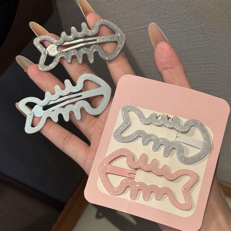 可爱甜酷辣妹鱼骨BB夹韩系闪粉碎发刘海夹卡通小众ins风侧边发卡
