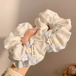 韩系蓝色波点大肠发圈女高级感慵懒风扎头发低马尾发饰简约头绳女