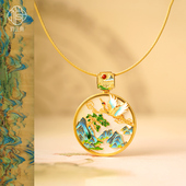 千里江山纯银鎏金吊坠非遗古法镶嵌南红珐琅松鹤延年中式 国风项坠