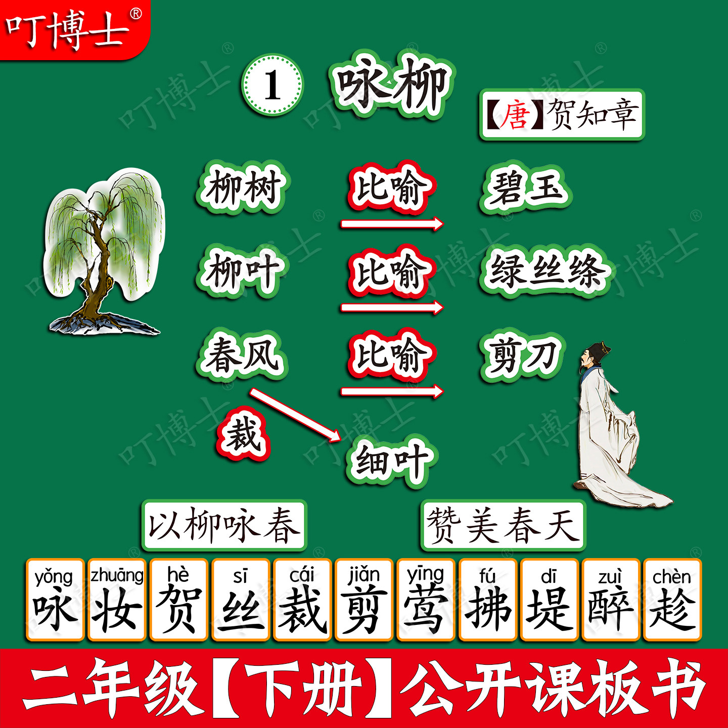 咏柳公开课板书贴塑封板贴设计