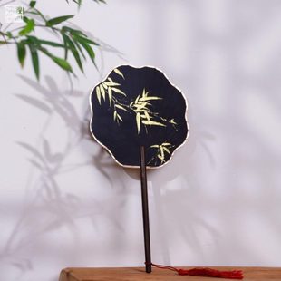 扇diy宣纸紫竹扇子宫扇漆扇面长柄团扇手绘画空白扇小竹古风迷你