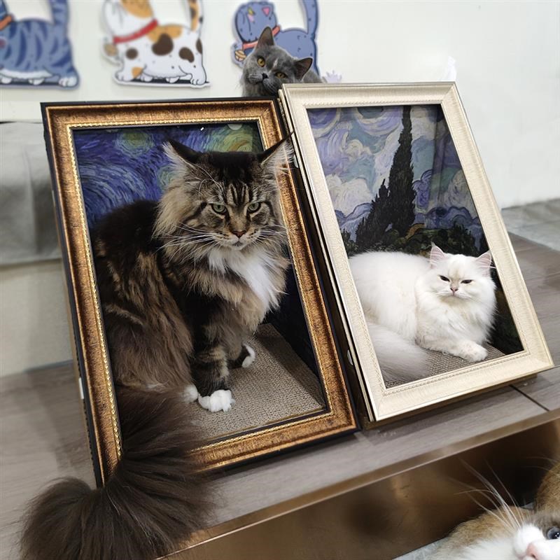 复古欧式黑金色奶白立体油画框装饰新奇猫咪家用画框猫抓板磨爪子图片