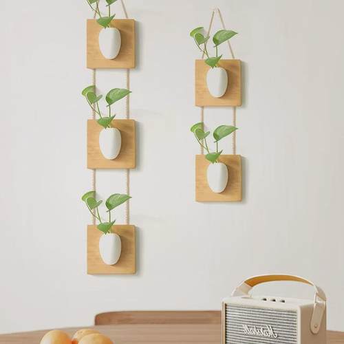 9WOR墙面装饰墙挂水培墙壁挂件花瓶书房餐厅壁挂插花器原木风墙挂