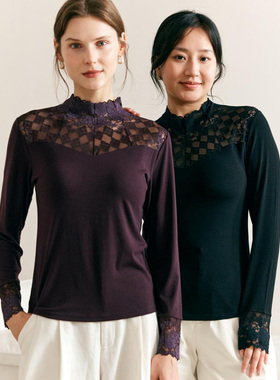 【米儿甄选】天丝羊毛蕾丝带杯长袖女装15521