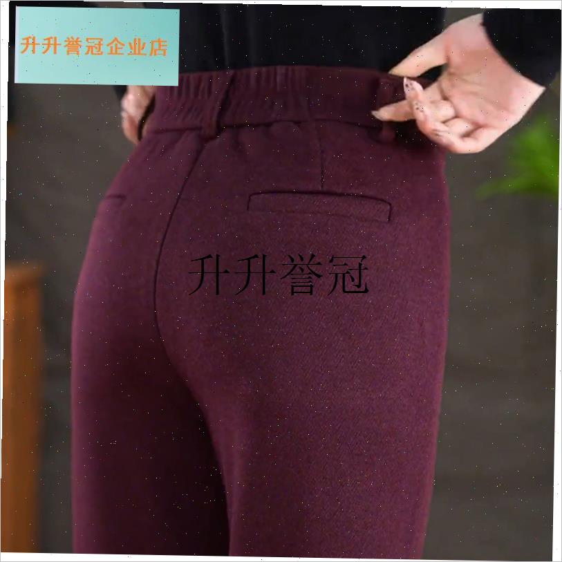 安可拉红高腰微喇裤n女冬季加绒喇叭裤中老年加厚妈妈裤羊毛呢裤,