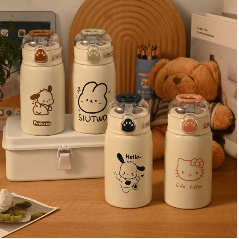 卡通猫爪杯子情侣高颜值不锈钢保温杯提手学生简约吸管杯m