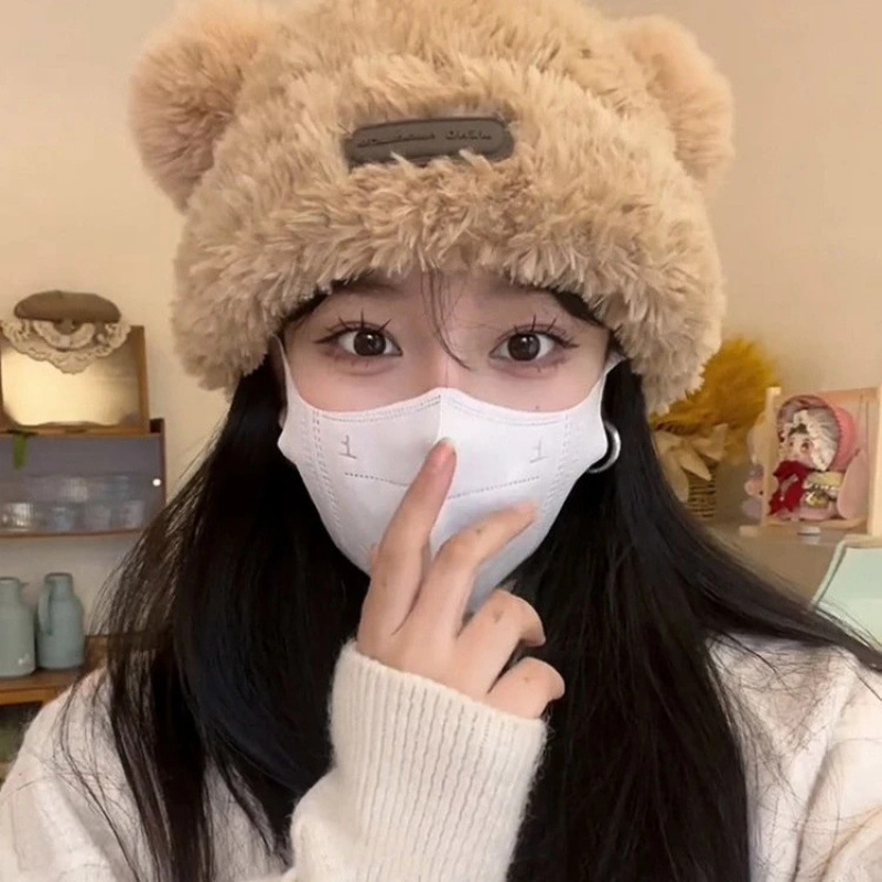 韩版可爱2025冬季小熊毛绒护耳时尚百搭冬天护耳网红