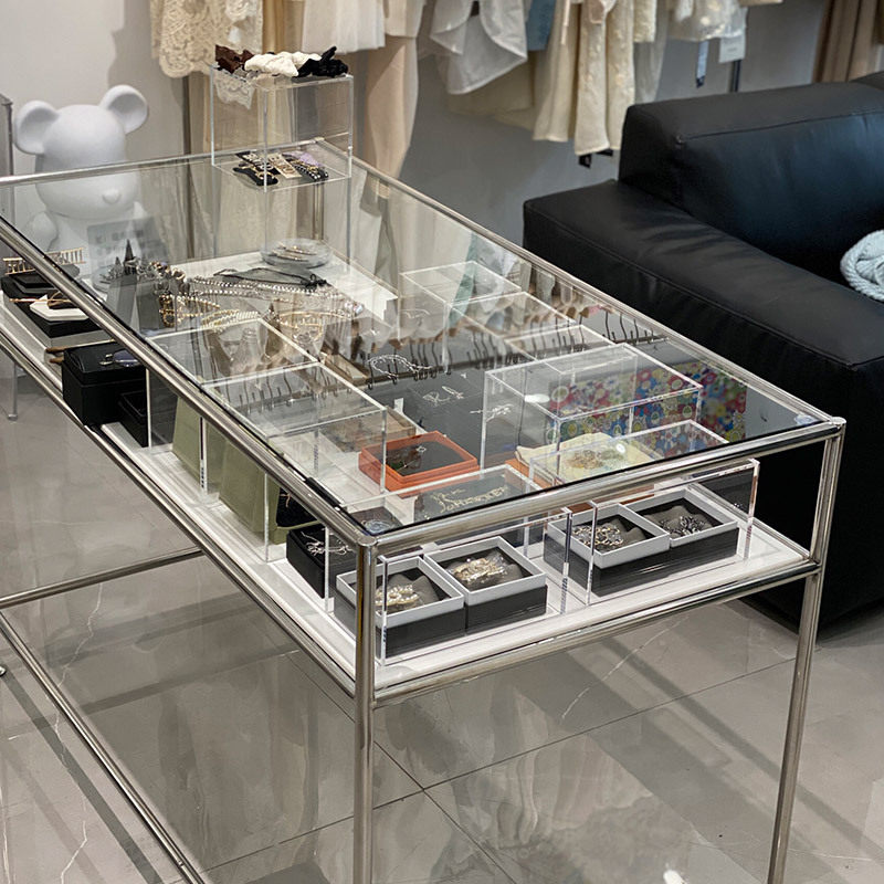 服装店饰品店中间摆放玻璃不锈钢展示台陈列架电脑货架落地式