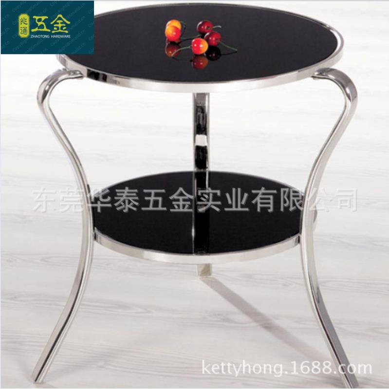 现代轻奢镀金大理石边几简约客厅角几沙发双层圆形不锈钢茶几