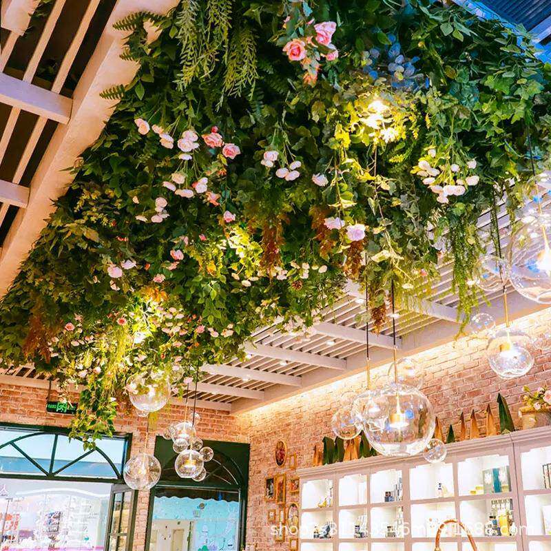 仿真绿植吊顶装饰顶部天花板软装造景网红直播间饭店树藤婚庆假花