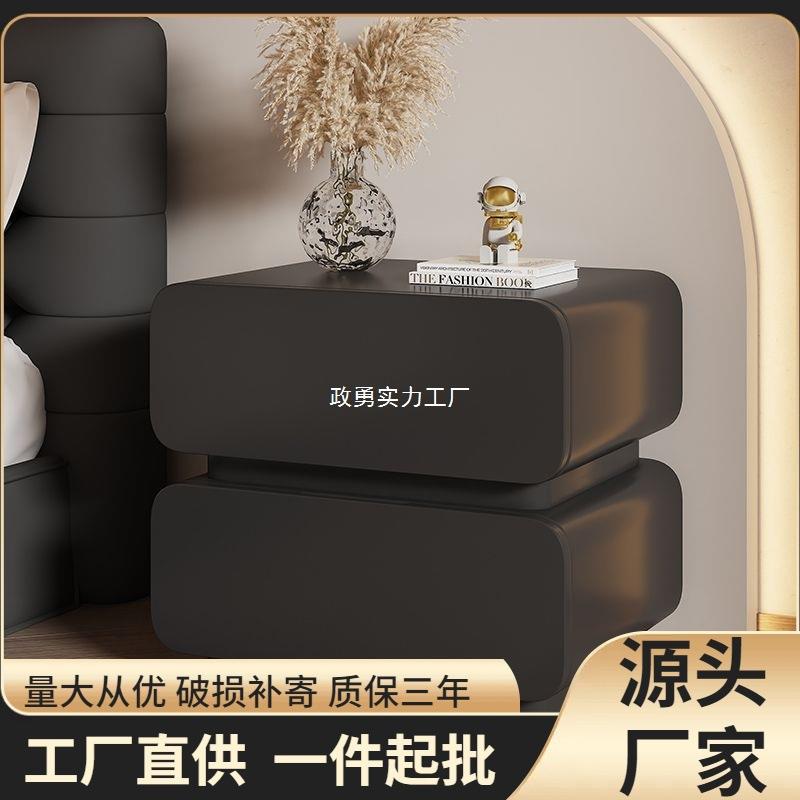 奶油风实木床头柜意式极简卧室收纳柜简约现代整装落地床边小柜子