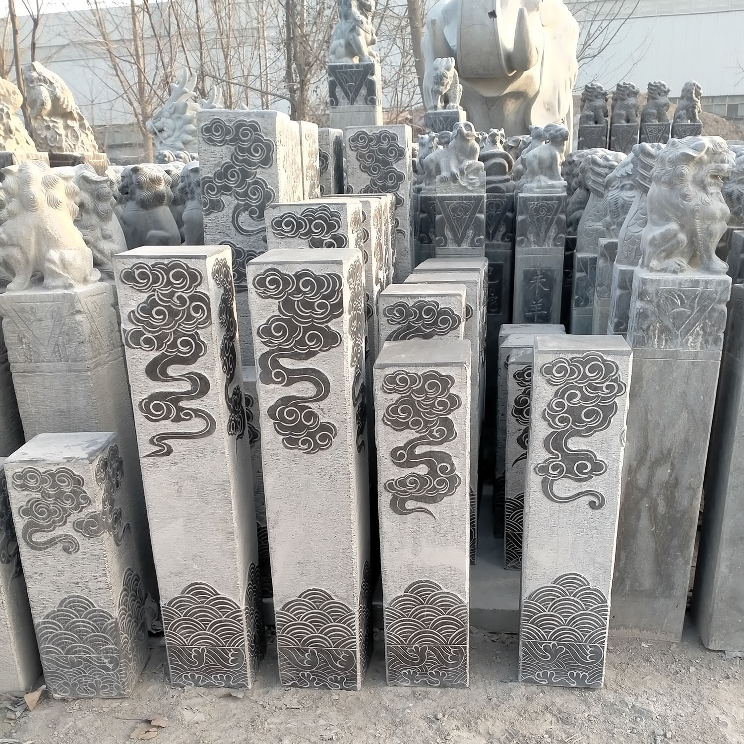 石雕拴马桩青石仿古做旧石狮子栓马柱别墅庭院四合院园林景观石柱