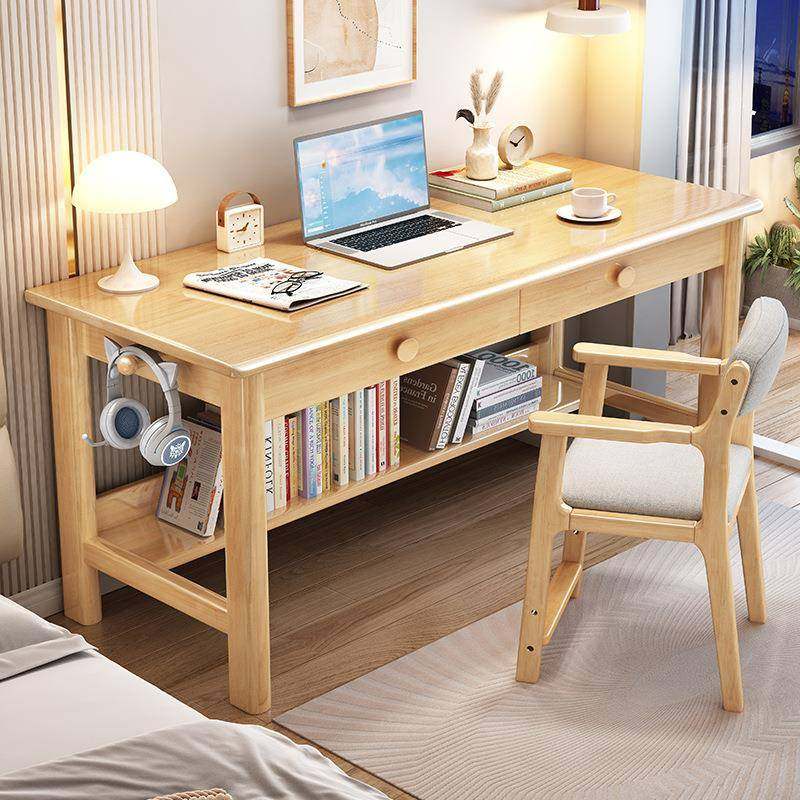 简约现代电脑台式桌实木书房简易长条办公书桌家用卧室学生写字台