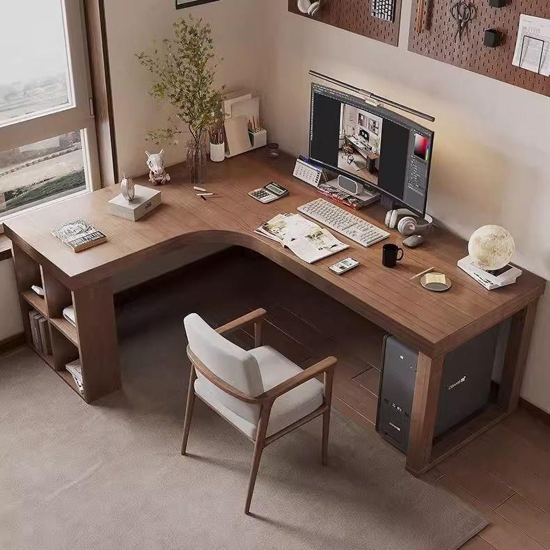 实木转角书桌书架组合卧室家用7字型写字台角落拐角台式电脑桌L型