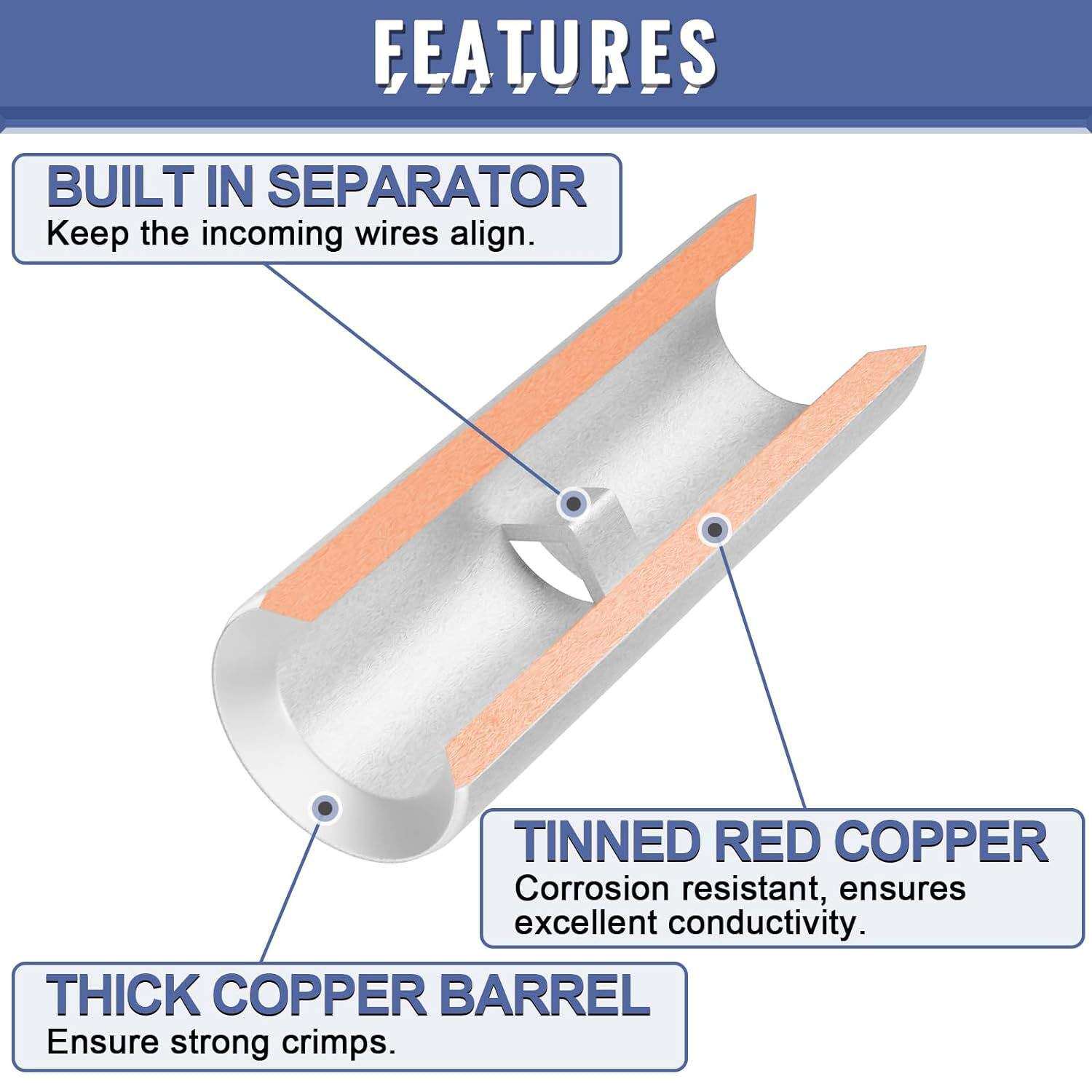 460PCS盒装 BN紫铜/非绝缘电线铜镀锡焊接中接管接线端子